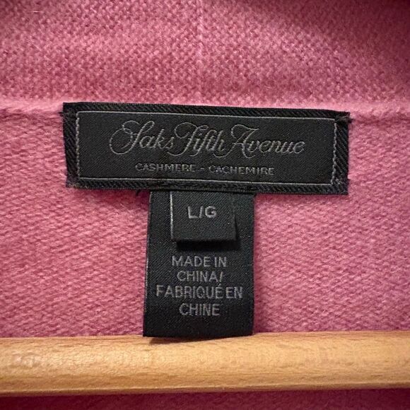 Saks Fifth Avenue 100% Cashmere Sweater Faux Wrap Mauve Pink Size L - Picture 5 of 5